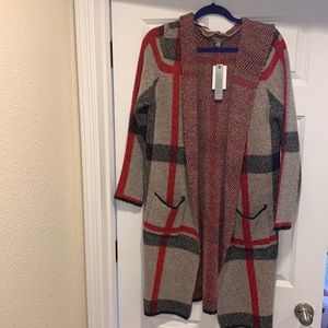 Long Hooded Cardigan Style Sweater NWT